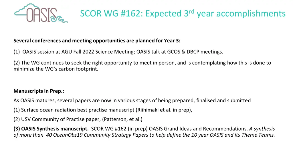 scor wg 162 expected 3 rd year accomplishments