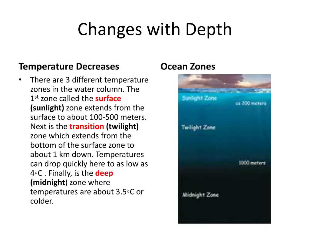 changes with depth