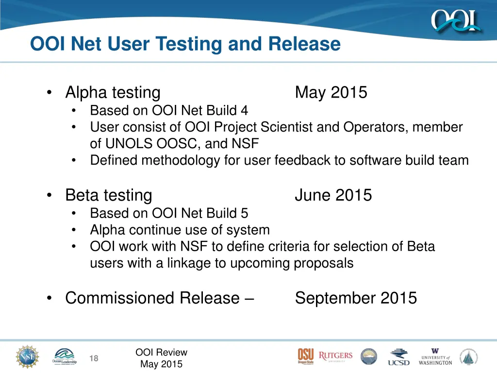 ooi net user testing and release