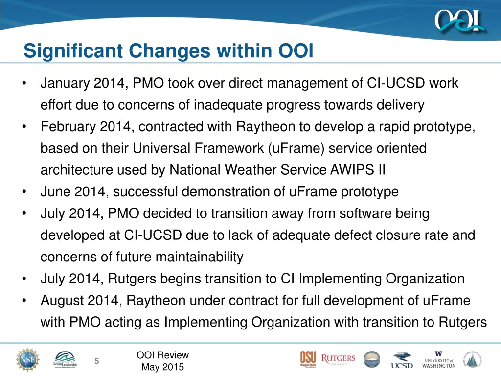 significant changes within ooi