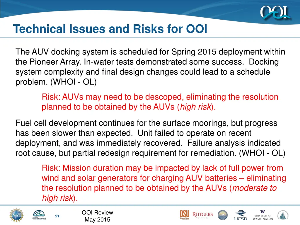 technical issues and risks for ooi