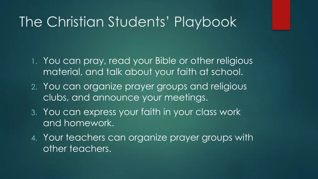 the christian students playbook