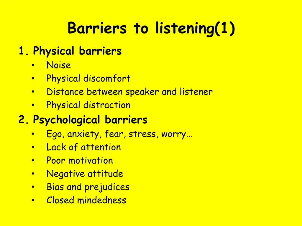 barriers to listening 1 1 physical barriers noise