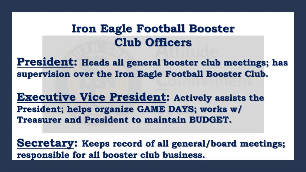 iron eagle football booster club officers