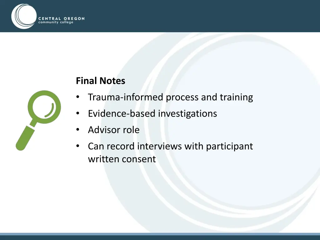 final notes trauma informed process and training