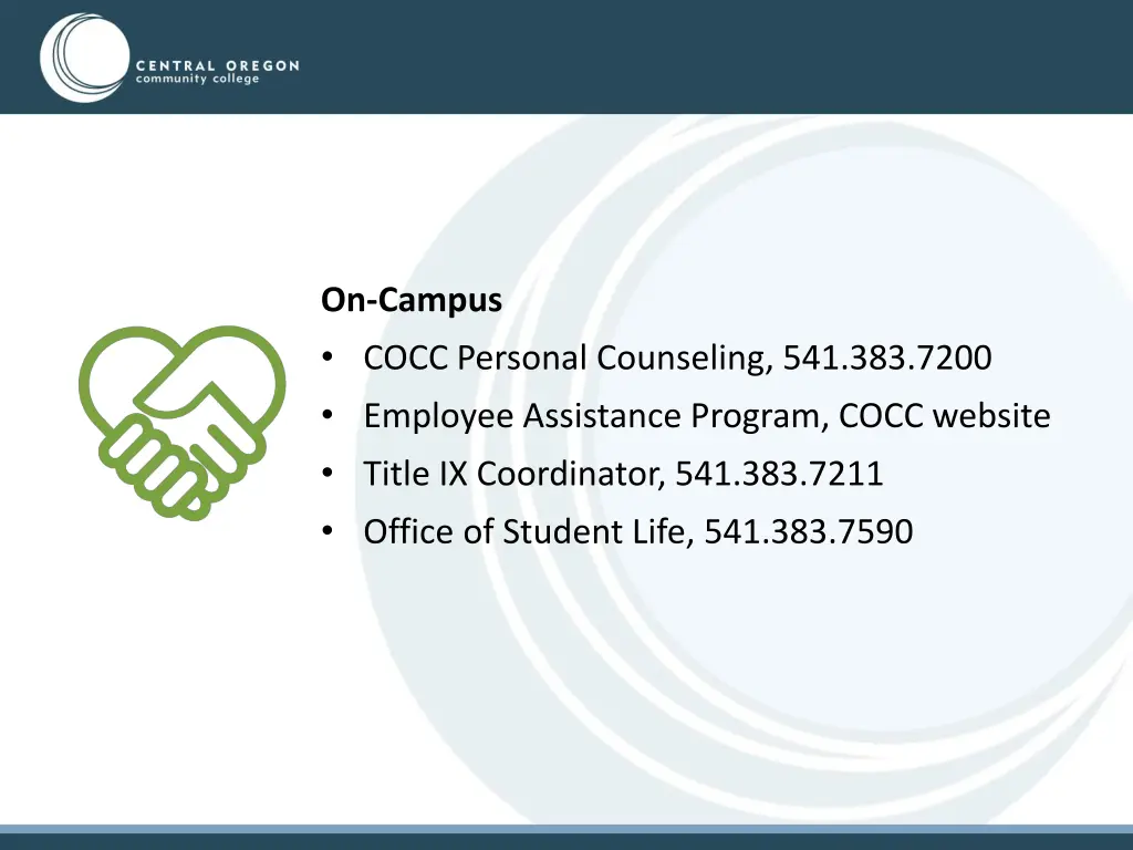 on campus cocc personal counseling 541 383 7200