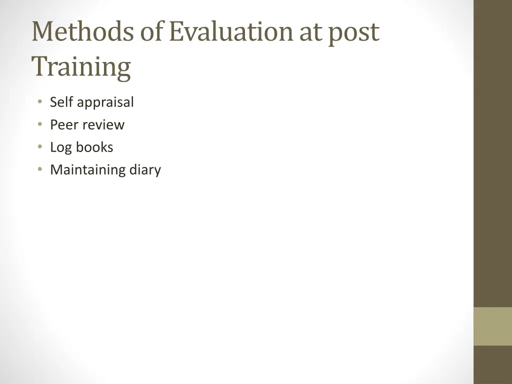 methods of evaluation at post training