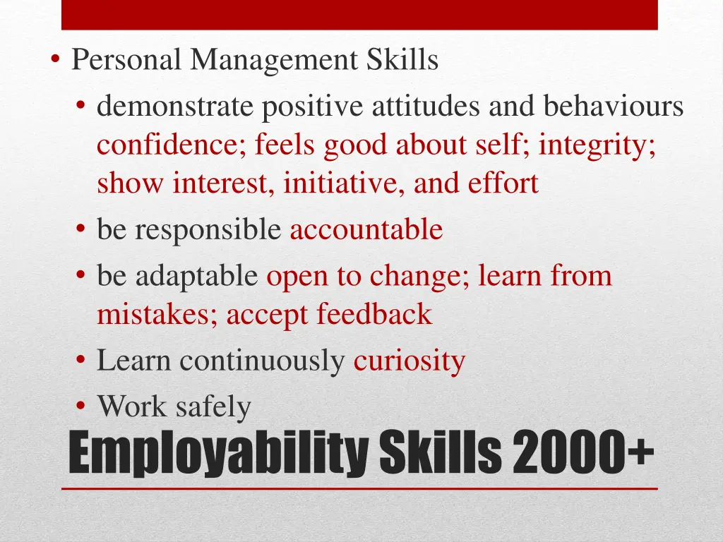 personal management skills demonstrate positive