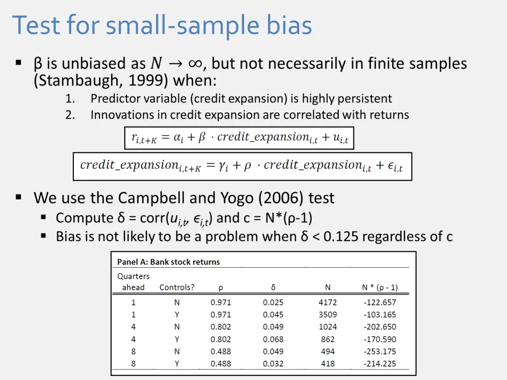 test for small sample bias