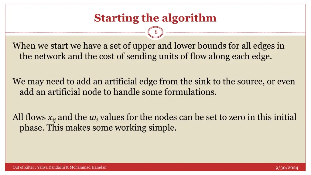 starting the algorithm