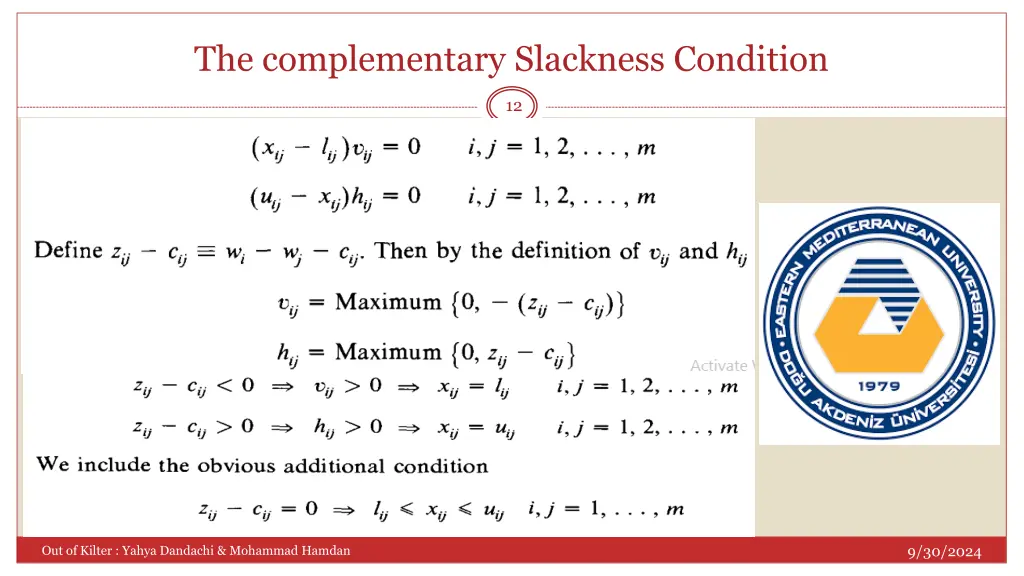 the complementary slackness condition