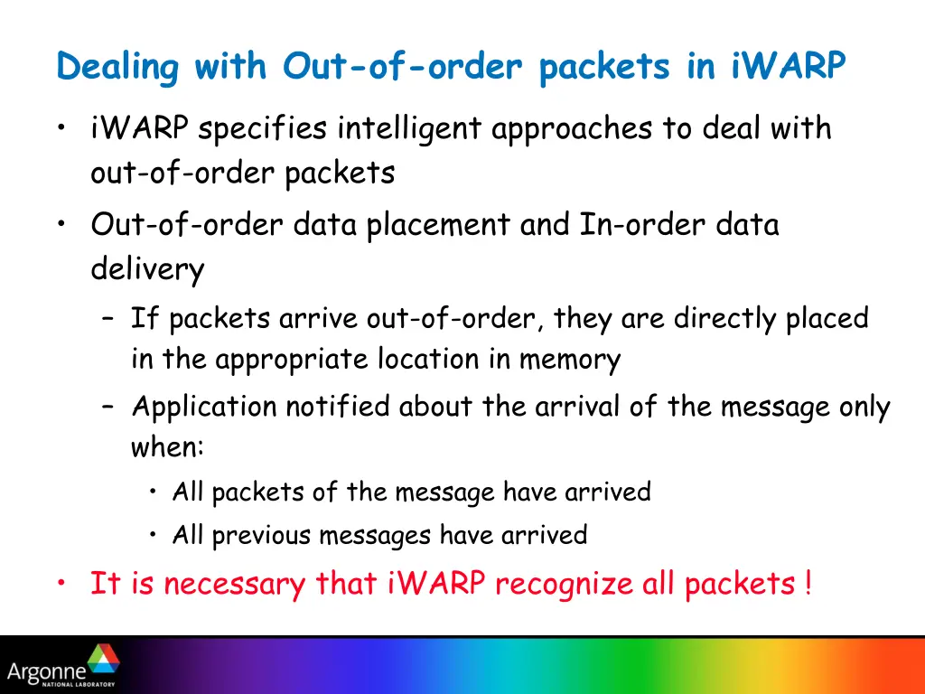 dealing with out of order packets in iwarp