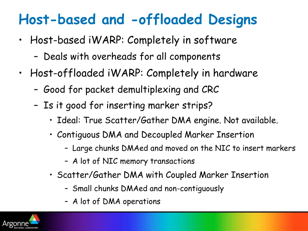 host based and offloaded designs host based iwarp