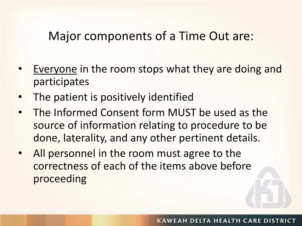 major components of a time out are