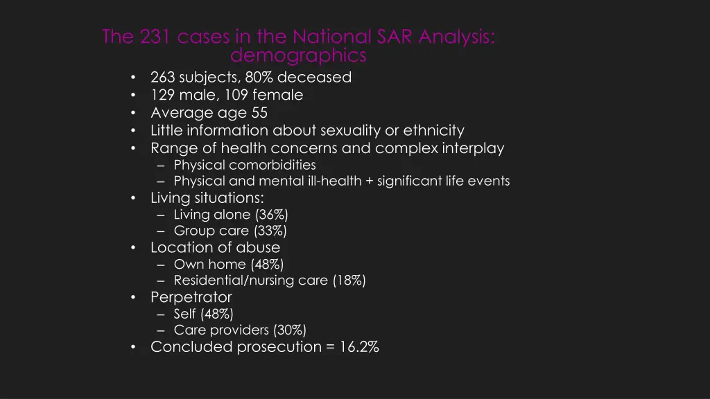 the 231 cases in the national sar analysis