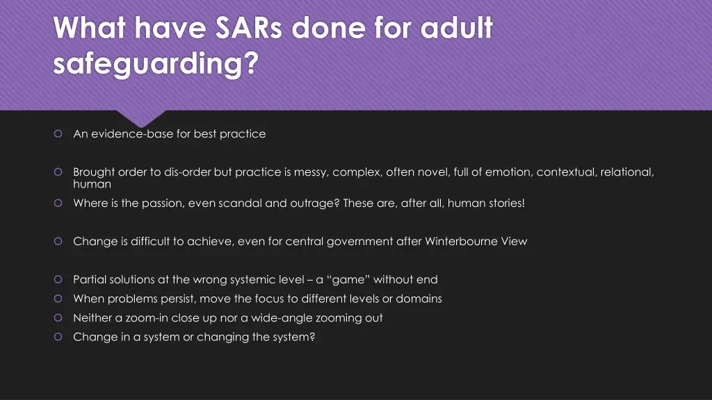 what have sars done for adult safeguarding