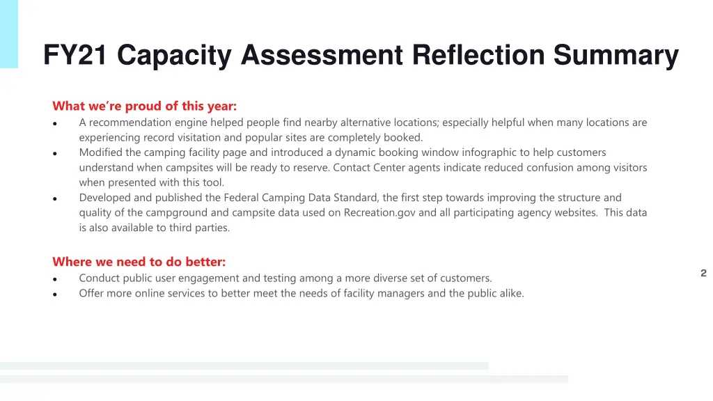 fy21 capacity assessment reflection summary