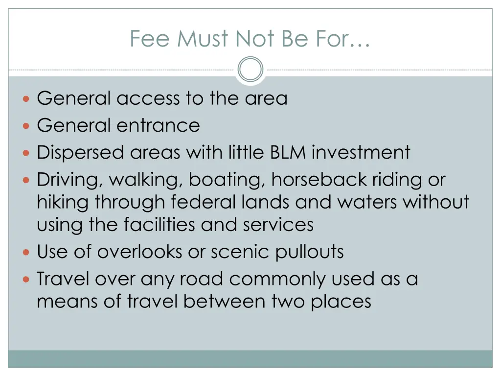 fee must not be for