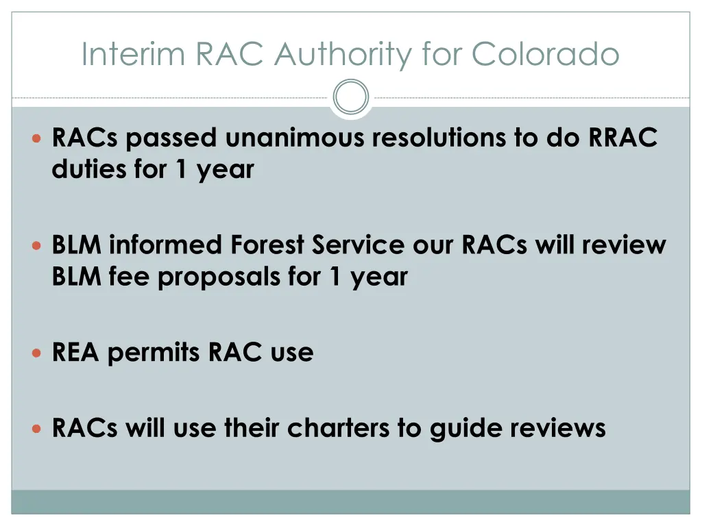 interim rac authority for colorado