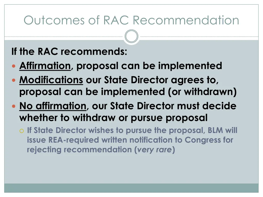 outcomes of rac recommendation