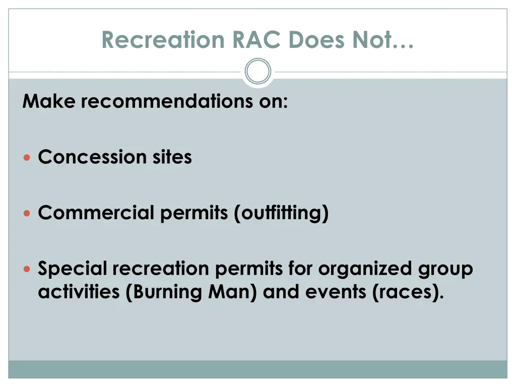 recreation rac does not