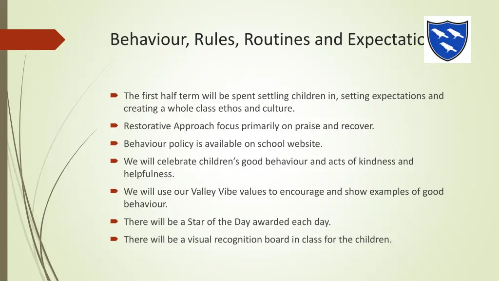 behaviour rules routines and expectations