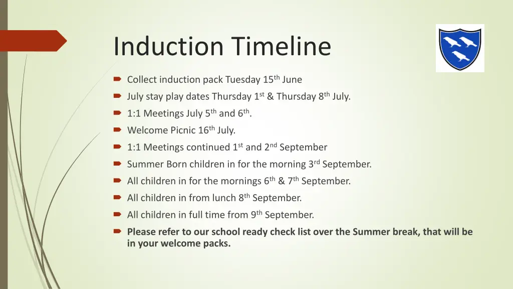 induction timeline