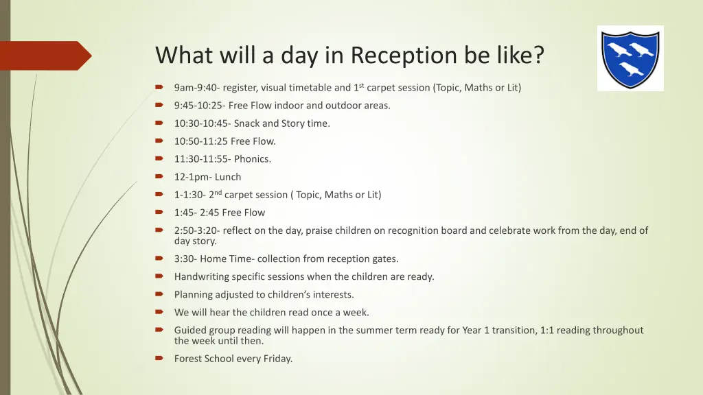 what will a day in reception be like