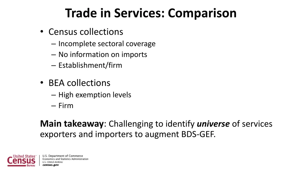 trade in services comparison census collections