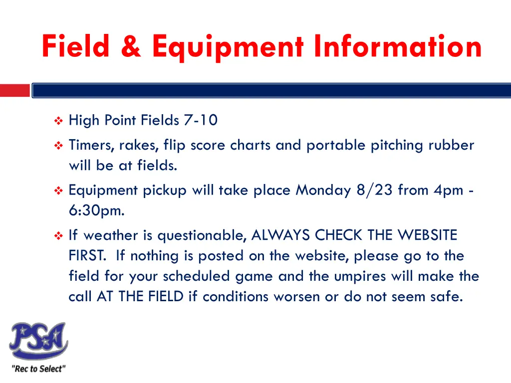 field equipment information