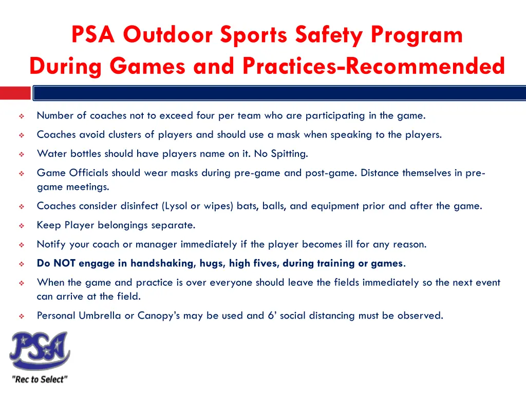 psa outdoor sports safety program during games