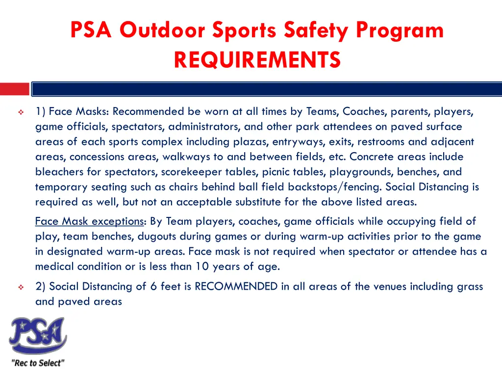 psa outdoor sports safety program requirements