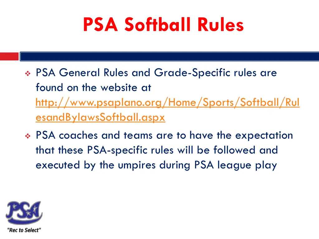 psa softball rules