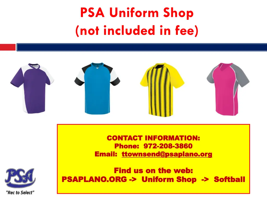 psa uniform shop not included in fee