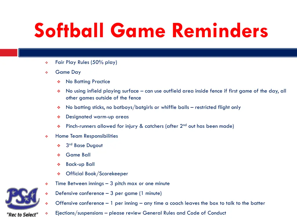 softball game reminders