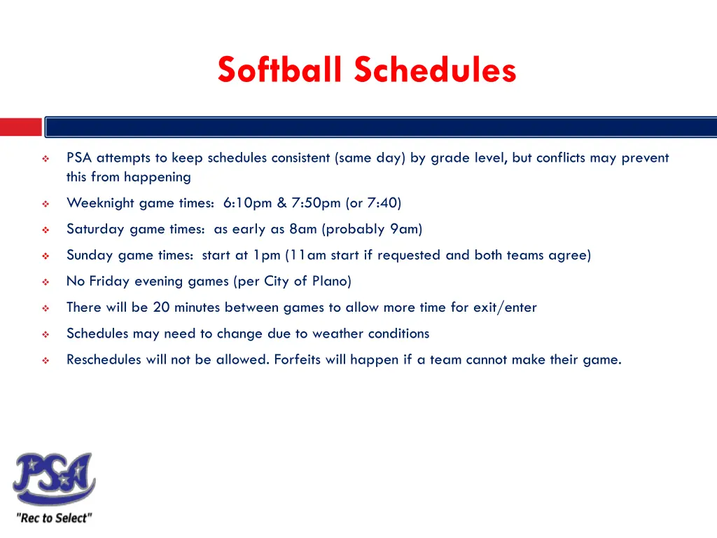 softball schedules