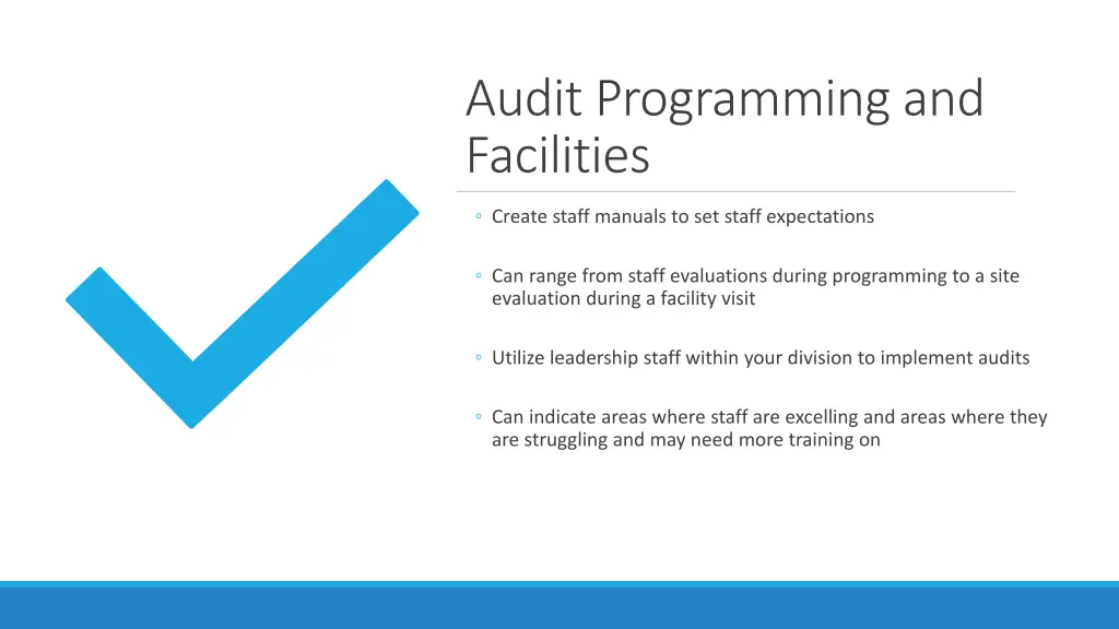 audit programming and facilities