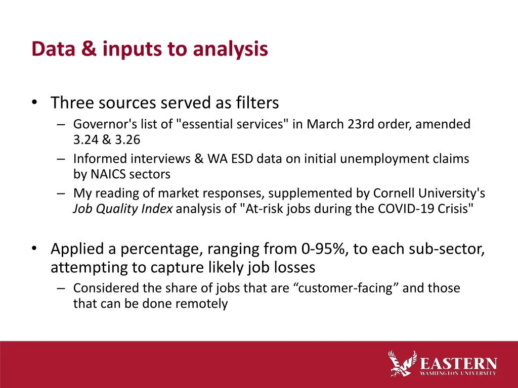 data inputs to analysis