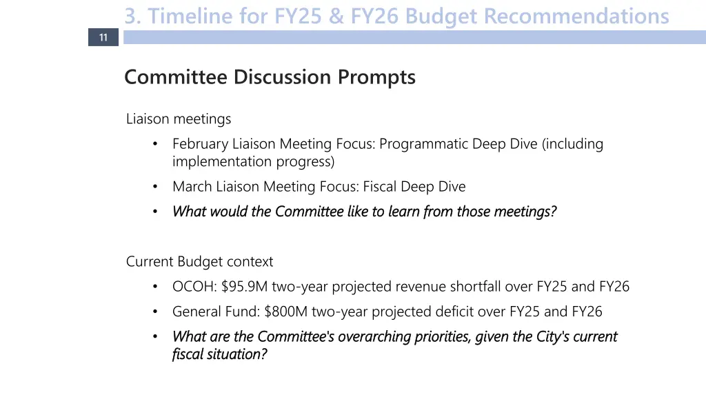 3 timeline for fy25 fy26 budget recommendations 2