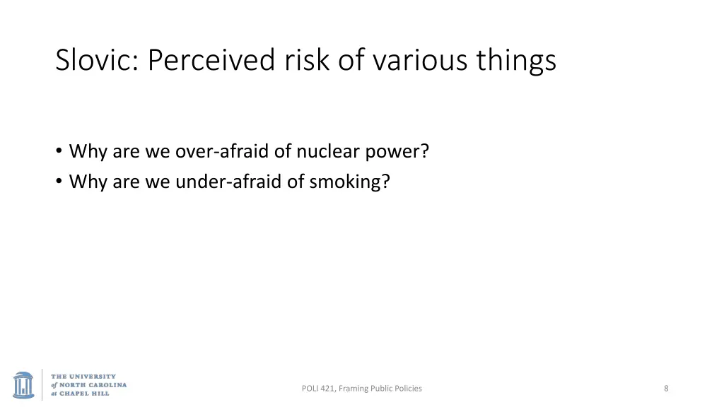 slovic perceived risk of various things