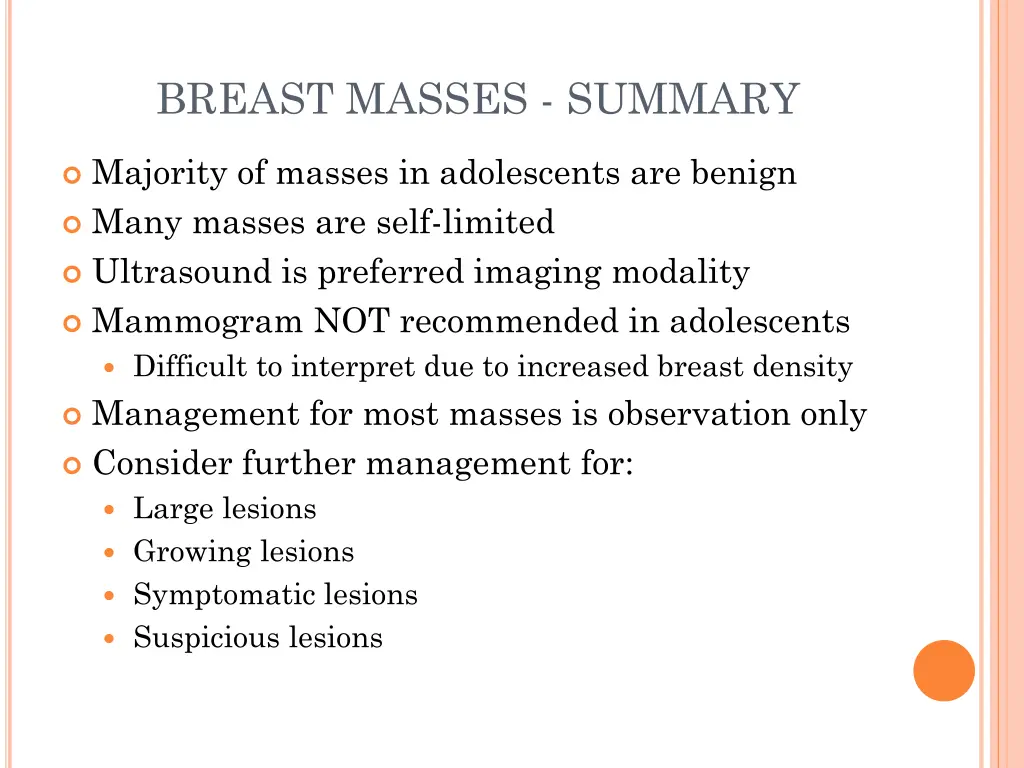 breast masses summary