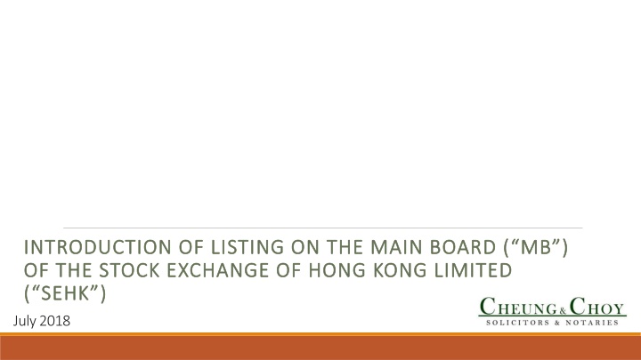 introduction of listing on the main board