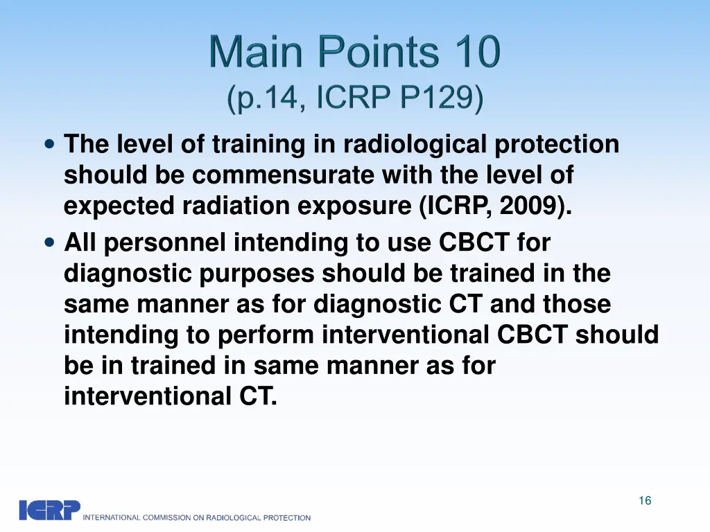 the level of training in radiological protection