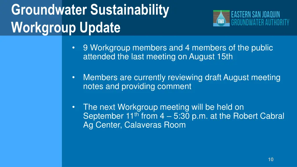 groundwater sustainability workgroup update