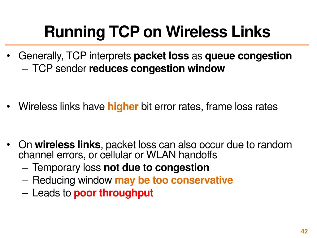 running tcp on wireless links