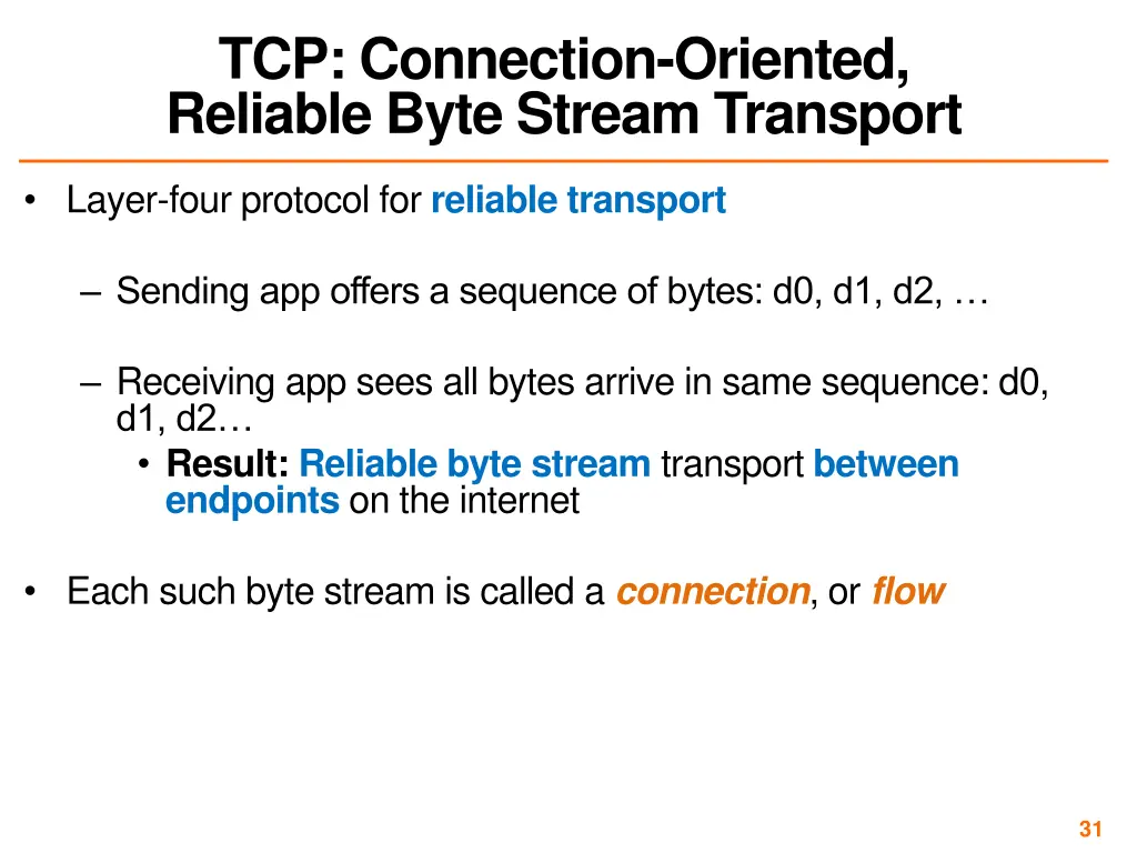 tcp connection oriented reliable byte stream