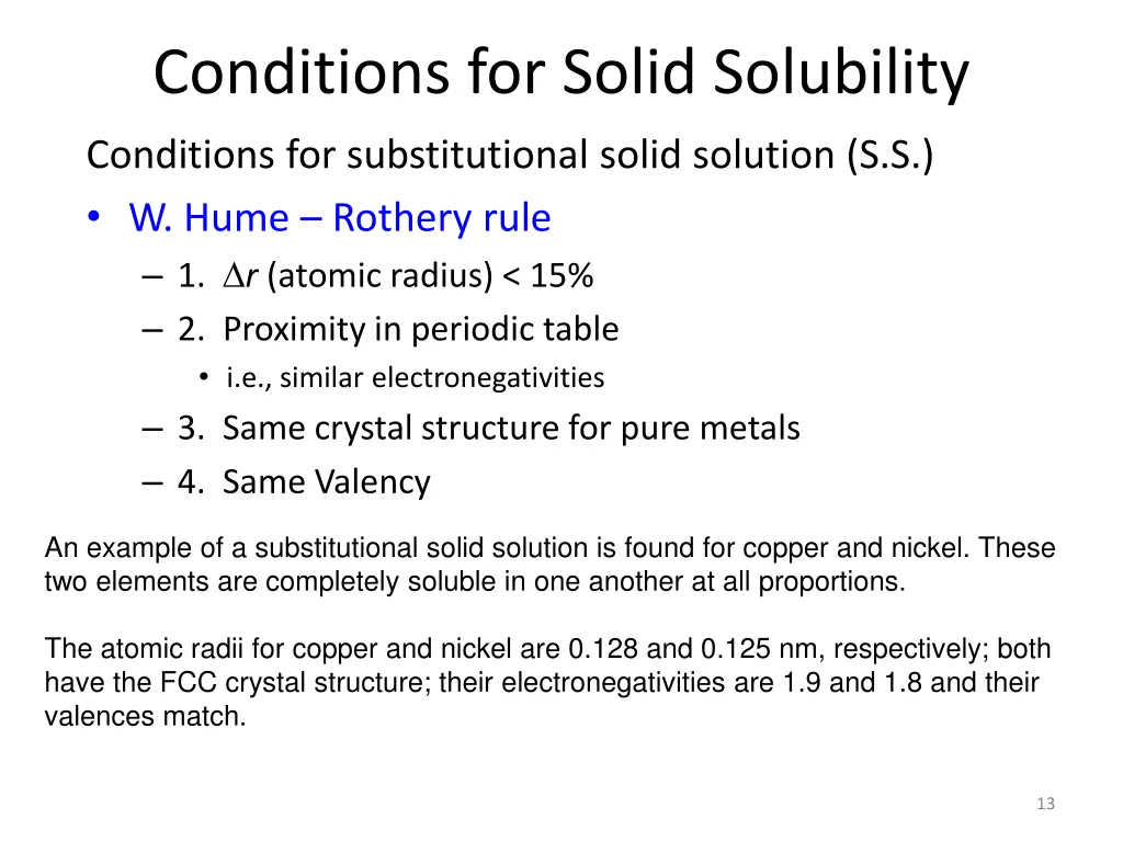 conditions for solid solubility