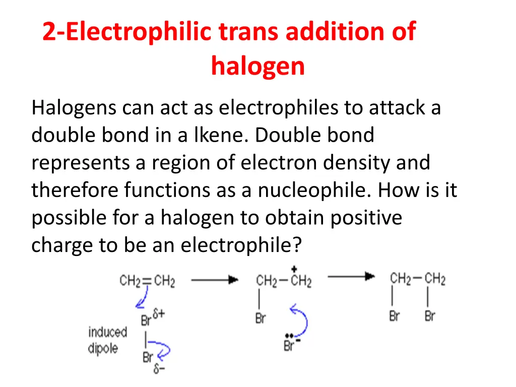 2 electrophilic trans addition of halogen