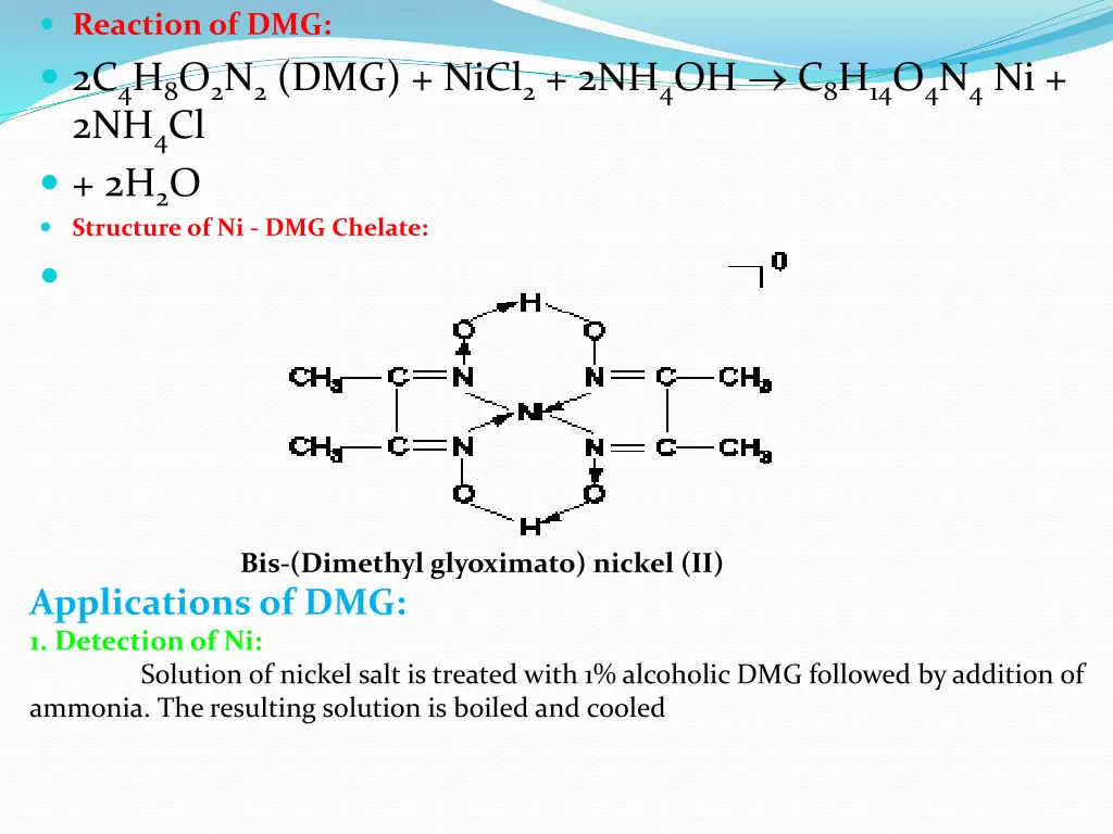 reaction of dmg 2c 4 h 8 o 2 n 2 dmg nicl