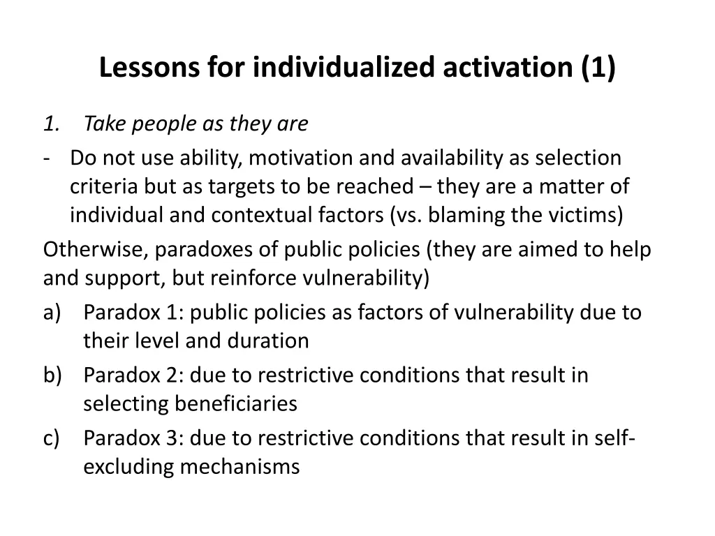 lessons for individualized activation 1